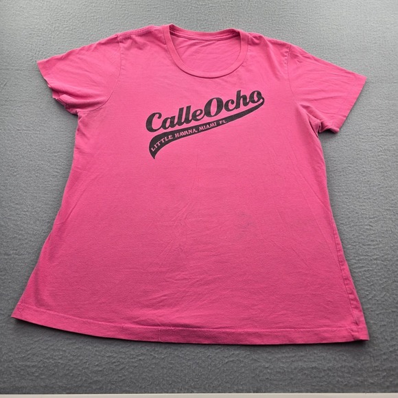 Tops - Women T-Shirt Pink Calle Ocho Little Havana, Miami FL Graphic Print Short Sleeve